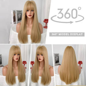 Perruque blonde avec frange perruque longue droite naturelle fibre résistante à la chaleur Pelucas toupet perruque de <span class=keywords><strong>cheveux</strong></span> synthétiques pour le quotidien et le cosplay - Product Image 2