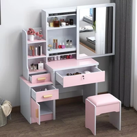 Table de maquillage moderne en bois MDF chêne durable avec miroir LED, tiroirs et tabouret pour salle de bain