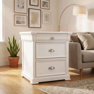 Trendy <b>Compact</b> 3-Drawer Nightstand - Radiata/MDF End <b>Table</b> for Small Spaces (White/Black) - Product Image 4