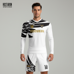 Set <span class=keywords><strong>da</strong></span> <span class=keywords><strong>Portiere</strong></span> <span class=keywords><strong>da</strong></span> <span class=keywords><strong>Calcio</strong></span> HOSTARON Personalizzato Stile Thai a Sublimazione, Maglia <span class=keywords><strong>da</strong></span> <span class=keywords><strong>Calcio</strong></span> a Manica Lunga Bianca 100% Poliestere - Product Image 1