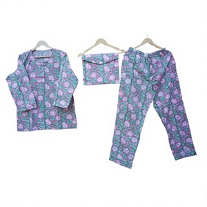 Conjunto de Pijama de Algodón Boho Floral Romántico para Mujer con Cintura Elástica, Mangas Largas y Logotipo Frontal - Ropa de Dormir para Yoga - Product Image 1