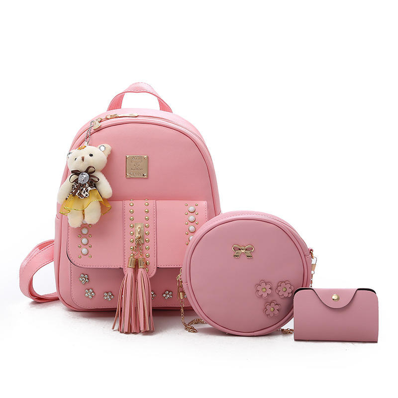 2024 penjualan terlaris tas ransel tas sekolah gadis modis tas kulit PU  tempat kartu buah Set ransel untuk wanita - Main Image
