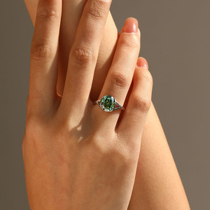 S925 <b>Silver</b> Niche Luxury Green Gemstone <b>Silver</b> <b>Ring</b> Elegant Oval CZ <b>Solitaire</b> Promise Band Statement Band for Women - Product Image 5