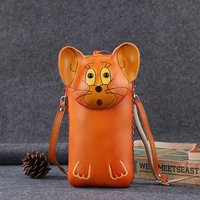 Sac à bandoulière pour téléphone en cuir véritable fait main, motif éléphant 3D, pochette rectangulaire, porte-monnaie, sac à main