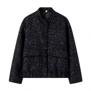 <b>Women's</b> Quilted <b>Jacket</b> Pocket Stretch Hem Winter New Chic Outerwear Black Color Breathable Cotton Canvas Silk Lining Detachable - Product Image 1
