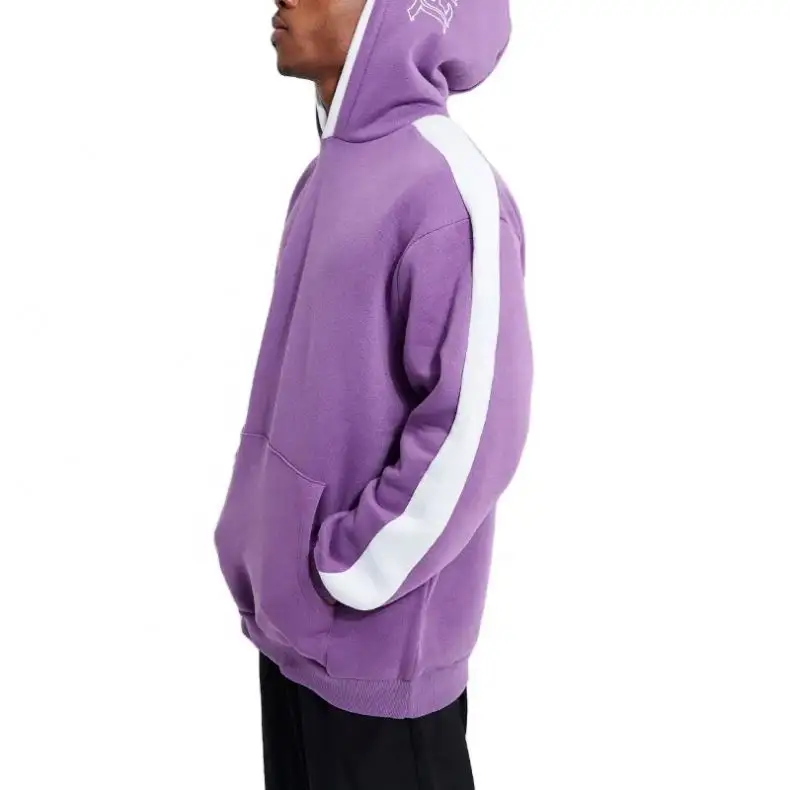 DOVEN OEM Fabricante Personalizado Bordado Logotipo Color Block Mens Heavyweight Hoodies Duplo Com Capuz Cut Oversized Sweatshirts
