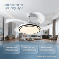Ventilateur de plafond LED moderne en métal 30W avec télécommande, 6 vitesses, 3 couleurs changeantes, CRI 97, silencieux (29dB), moteur AC, intensité variable, chambre à coucher, salon