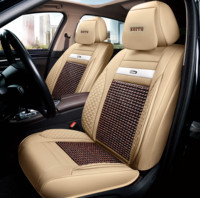 Fundas de Asiento de Coche de Cuero de Lujo para Verano, Transpirables, de 5 Plazas, con Cuentas de Madera, Compatibles con los Modelos Golf, Mondeo, CC, Polo