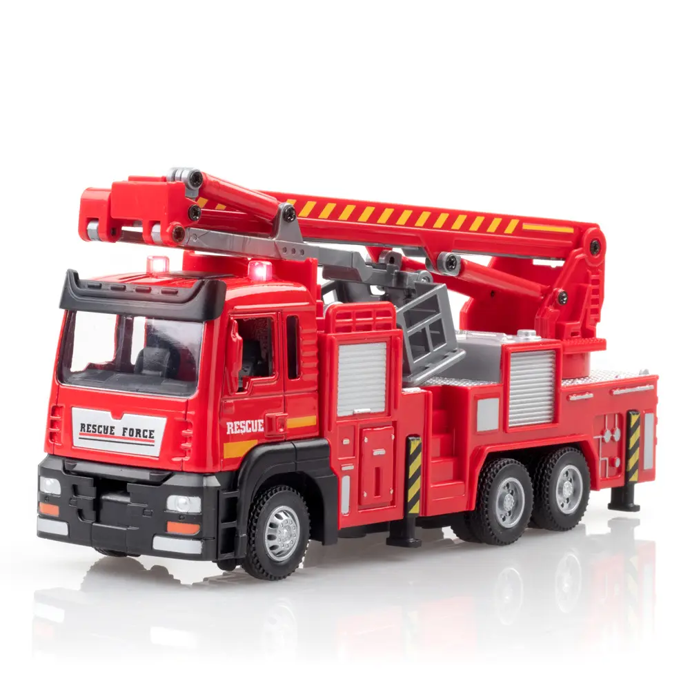 In Voorraad 1/32 Schaal Model Metalen Auto Simulatie Brandweerwagen Licht Geluid Brand Lift Ladder Vrachtwagen Speelgoed Model