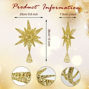 Décor de sommet d'arbre de Noël étoile octogonale dorée scintillante de style américain, en fer forgé ajouré, motif Bethléem, haute qualité, pour l'exportation - Product Image 2
