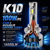 Ampoule de phare LED SFIDA K10 100W 10000LM en alliage de zinc H4 H7 H11 9005 9006 pour voiture avec double ventilateur en cuivre