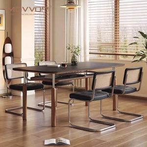 Ensemble de chaises de Table à manger en bois massif rétro français Support complet Dalle de roche Style design du milieu du siècle Usage domestique nordique américain - Product Image 1
