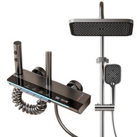 Ensemble de douche thermostatique numérique en cuivre brossé, pomme de douche carrée effet pluie, douchette à main, panneau de commande 4 voies