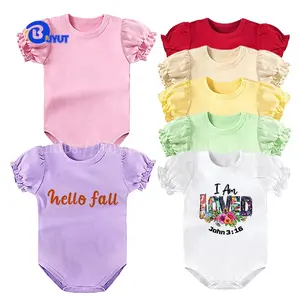 ruffle short sleeve children jumpsuit polyester cotton feel blank sublimation baby romper Bodysuit kids clothes