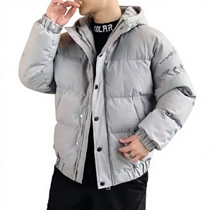 Hooded Puffer Jacket Solid Color Windproof Waterproof Breathable Winter Casual Zipper Closure Thick Polyester Filling Front - Product Image 4