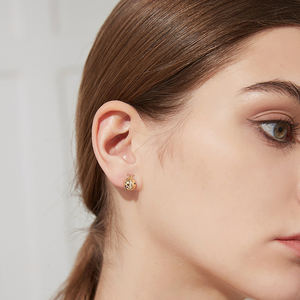 925 argent Sterling plaqué or mignon Cz diamant arc-en-ciel cubique zircone bijoux Animal Coccinella <span class=keywords><strong>coccinelle</strong></span> boucles d'oreilles femmes - Product Image 5