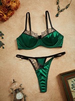 Ensemble soutien-gorge et string en dentelle vert émeraude, lingerie féminine pour boutiques et marques privées