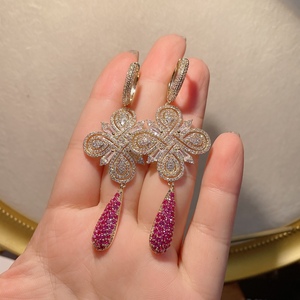 HIBRIDE, único, lujoso, largo, colgante de gota, flor CZ, pendientes para mujer, fiesta de compromiso, boda, joyería, bisutería para mujer, E-1139 - Product Image 4