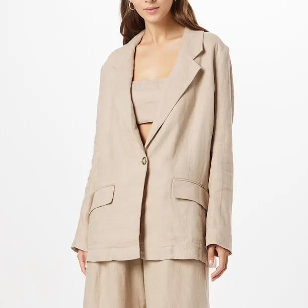Organic 100% Cotton Linen Blazer Women Wide Lightweight Summer Cloth Boho For Drawstring White Linen Suit Lady Jacket