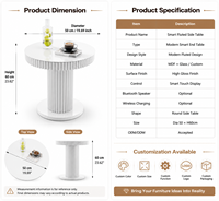 Table d'appoint cannelée intelligente avec haut-parleur Bluetooth à commande tactile, chargement sans fil, table d'appoint moderne de luxe pour salon et chambre