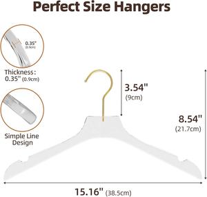 Cintres en acrylique, lot de 30, 15 pouces, cintres transparents de qualité supérieure avec crochets dorés, antidérapants, pour robes de taille standard - Product Image 2