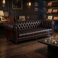 Chesterfield – ensemble de canapés en cuir véritable, meubles anciens, 3 places