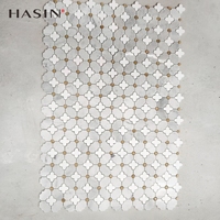 Carrelage Mosaïque Moderne en Pierre Naturelle Résistante à l'Usure, Motif Floral, Découpé au Jet d'Eau, pour la Décoration de Sols Intérieurs (Salon, Hôtel, Villa, Piscine)