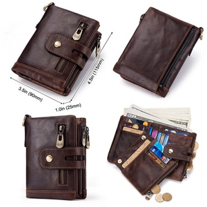 For Men's Top Grain Cowhide Genuine Leather Short <b>Wallet</b> Vintage Chain Open Closure Soft Money Clip <b>RFID</b> Coin Polyester - Product Image 4