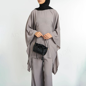 Hot Bán Tùy Chỉnh Của Phụ Nữ Hồi giáo khiêm tốn Quần Áo <span class=keywords><strong>Set</strong></span> 2-Mảnh Màu Rắn Đầy Đủ Chiều Dài Top Và Quần Thêu Co-ord <span class=keywords><strong>Set</strong></span> - Product Image 3