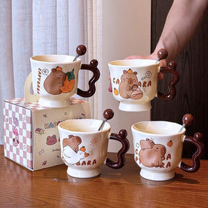 Tasse en céramique Kapibala, design ours de dessin animé, avec poignée et cuillère, pour le bureau ou la maison, collection Printemps 2025 - Product Image 2