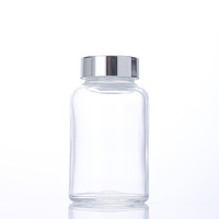 Bouteilles en verre ambré à large ouverture pour pilules, suppléments et vitamines, avec bouchons en verre givré, couleurs personnalisées, 60cc, 75cc, 100cc, 120cc, 150cc
