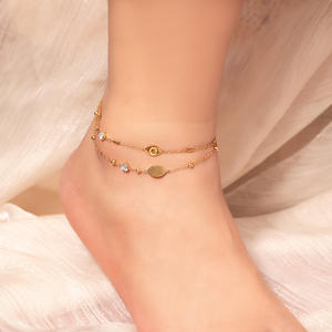 BOYI Bracelets <span class=keywords><strong>de</strong></span> <span class=keywords><strong>cheville</strong></span> fleur papillon double couche non terni pour femme en acier inoxydable - Product Image 6