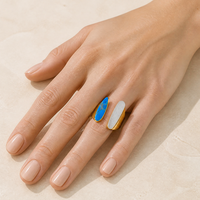 Großhandel Maßgefertigter Naturstein Tropfenförmiger Einlage-Kupferlegierung Offener Manschettenring 18K Vergoldet Statement Boho Mode-Ring für Frauen
