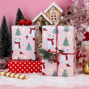 Kids Christmas <b>Wrapping</b> <b>Paper</b> Reversible Pink Bears Trees Design 17 In X 32.8 Ft Gift Craft Recyclable - Product Image 6