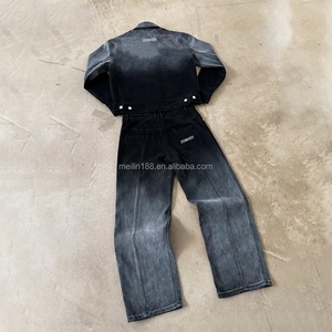 Conjunto de Ropa Personalizada: Chaquetas Vaqueras de Mezclilla Gruesa con Botones y Jeans Holgados de Pierna Recta con Diseño Desgastado por el Sol para Hombre - Product Image 2