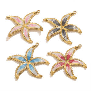 Colgante de gota de <span class=keywords><strong>agua</strong></span> de estrella de mar de concha esmaltada de acero inoxidable DIY collar de concha conector <span class=keywords><strong>perla</strong></span> playa amuleto joyería descubrimiento - Product Image 1