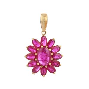 Pendentif floral en or jaune massif 14 carats fait main avec rubis naturel serti à griffes, emballage personnalisé, bijoux raffinés pour occasions festives - Product Image 2