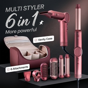 Multi Styler 6 In 1 Hair Dryer With 6 Attachments And <b>Vanity</b> <b>Case</b> Burgundy Color Negative Ion Hot Cold Air - Product Image 1