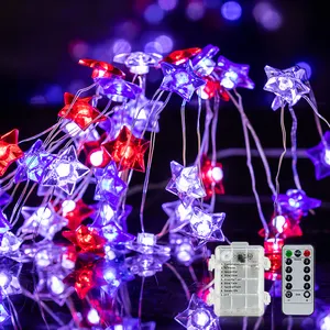 40 points Rouge Blanc Bleu Eva Star Lights Quatrième de Juillet American Star String Lights Usa Flag Independence Day Theme Decoration