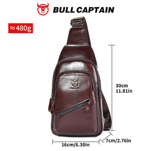 Sac de poitrine en cuir BULLCAPTAIN pour hommes, sac de randonnée en plein air, sac à bandoulière, sac à dos avec port de charge USB, OEM ODM - Product Image 5