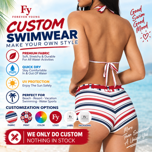 Custom Halter U-Neck <strong>Bikini</strong> Top With <strong>Shorts</strong> With Belt and High Waist OEM Swimsuit Set Luxury Beachwear Supplier - Product Image 2