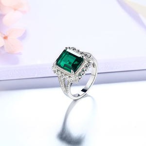 Bijoux fins bague 3ct 11*9mm taille émeraude laboratoire cultivé zambien émeraude pierre 925 bijoux en argent Sterling pour les femmes - Product Image 2