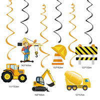 Nouvelles décorations de fête d'anniversaire et de la Journée des enfants sur le thème des véhicules de construction de dessins animés : guirlande en papier, décoration de gâteau, bannière camion benne