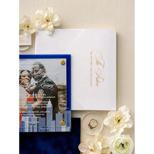 Invitación de boda de Skyline acrílico de doble capa <span class=keywords><strong>con</strong></span> foto cuadrada 3D de elegancia de lujo <span class=keywords><strong>con</strong></span> sobre de cartulina - Product Image 2