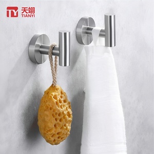 TIANYI Wholesale No Drill Brushed Stainless Steel Hook Self Adhesive Square Hanger For Towel Robe Coat And Clothes Wall Storage - Product Image 5