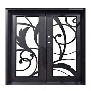 Puerta Doble <span class=keywords><strong>de</strong></span> Entrada <span class=keywords><strong>de</strong></span> Hierro Forjado con Follaje Artístico <span class=keywords><strong>de</strong></span> Lujo LINCAI |   Puerta Principal <span class=keywords><strong>de</strong></span> Villa Moderna Forjada a Mano con Paneles <span class=keywords><strong>de</strong></span> Vidrio Grandes - Product Image 1
