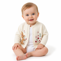Cardigan en tricot pour bébé avec logo personnalisé, broderie lapin, ouverture sur le devant, mélange de viscose, simple couche, printemps-automne