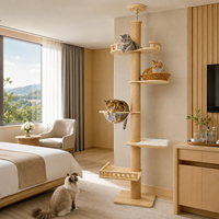 Arbre à chat et tour pour chat du sol au plafond, 2,8-3m, avec tige télescopique réglable, tube en carton, colonne en corde, capsule spatiale de 30cm et peluche PV