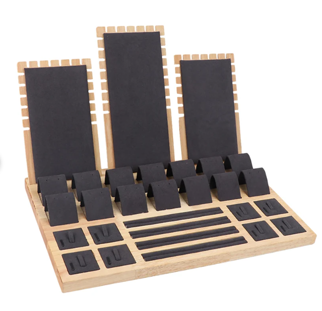 Apache Ring Jewelry Packaging Velvet Display Stand Set Tray Earring Necklace Bust Prop Custom Wood Luxury Jewelry Display Stand — view 5
