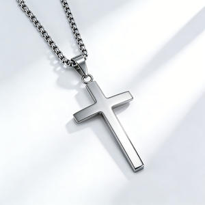 Unisex Stainless Steel <b>Cross</b> Necklace Geometric Design Colorfast Pendant For Everyday Wear - Product Image 1